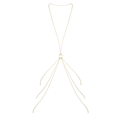 Gleaming gold body chain: A cascade of delicate gold, ready to adorn your skin like whispers of pleasure.
