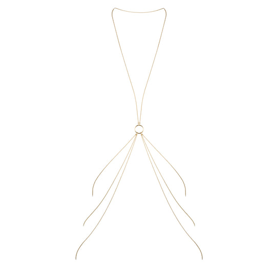 Gleaming gold body chain: A cascade of delicate gold, ready to adorn your skin like whispers of pleasure.
