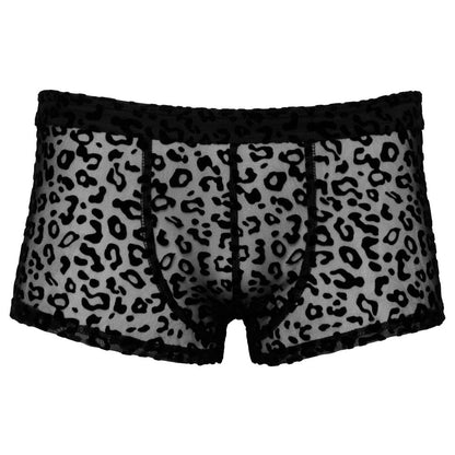 Black sheer animal print men's boxer briefs
