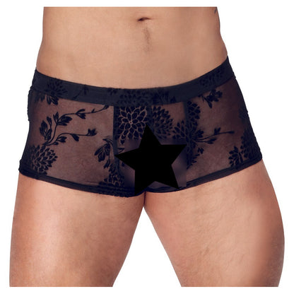 Black sheer floral lace men's boxer briefs