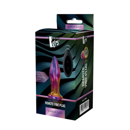 Dream Toys Glamour Glass Remote Vibe Plug boxed. Borosilicate glass pleasure with wireless control.