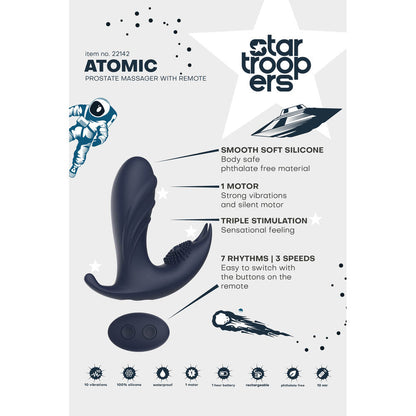 Star Troopers Atomic Prostate Massager with remote: stimulating, phthalate-free silicone, multiple rhythms & speeds for personalised pleasure.