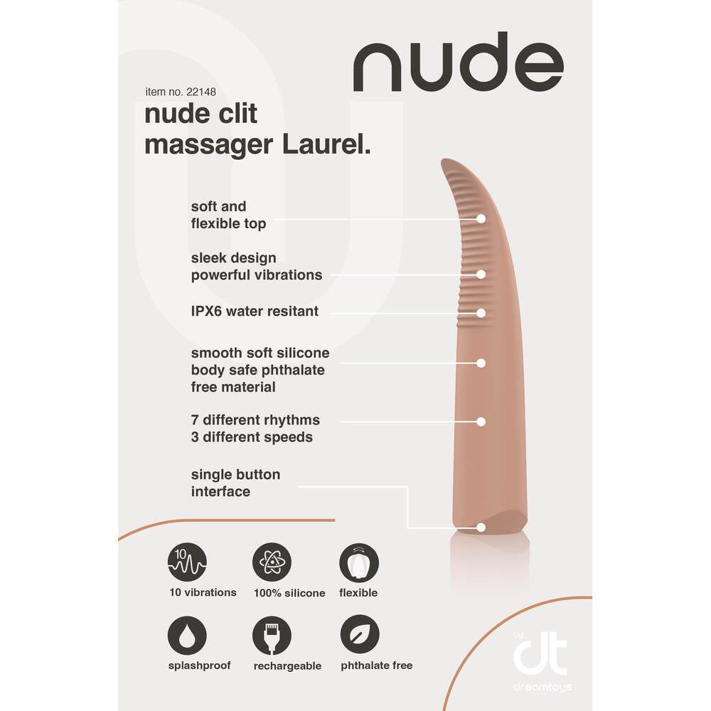 Nude Laurel clit massager from Dream Toys, sleek and splashproof for pleasure.