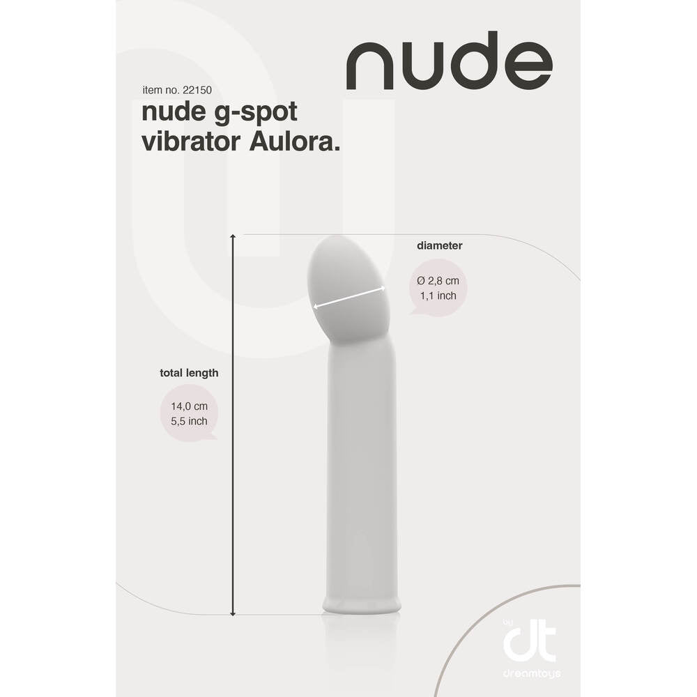 Nude Aulora Mini G-spot Vibrator from Dream Toys, diagram with dimensions.