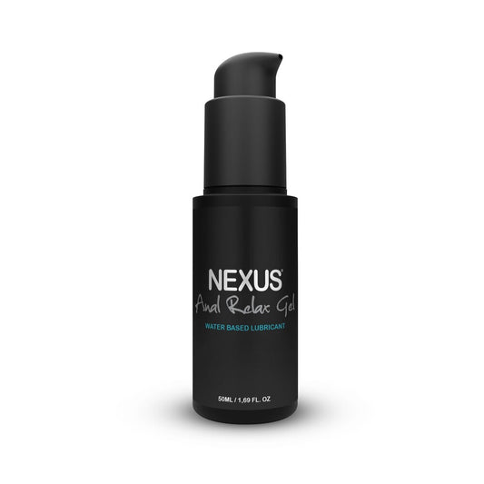 Nexus Anal Relax Gel in a sleek black bottle, ready for adventurous play. It's water-based and promises a smoother, more enjoyable experience.
