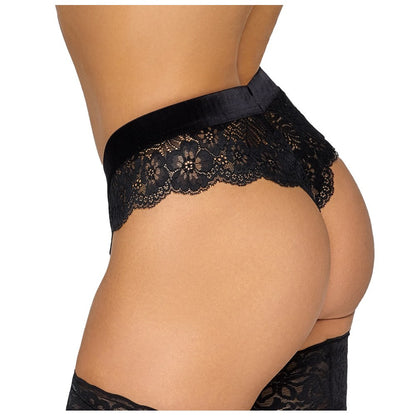Woman wearing black lace panties and stockings