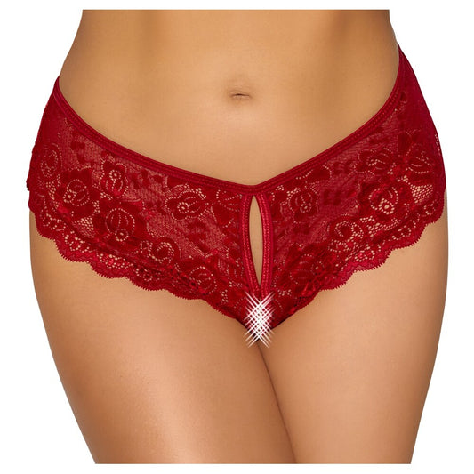 Red crotchless lace panty