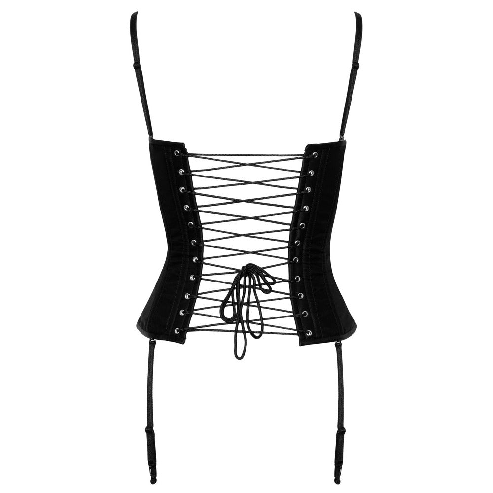 Cottelli Party black corset with suspenders and lace-up back.
