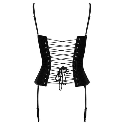 Cottelli Party black corset with suspenders and lace-up back.
