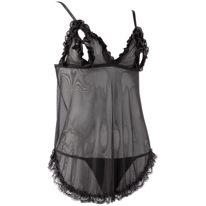 Black, sheer babydoll and string set.