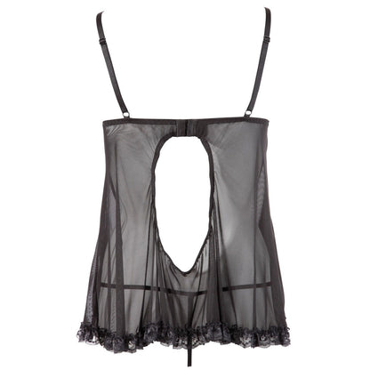 Black mesh babydoll with open back
