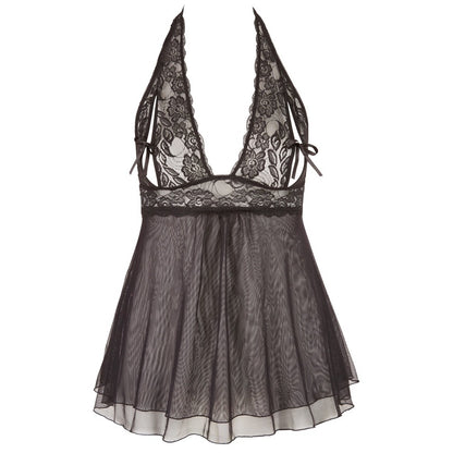Black halter neck lace and mesh babydoll lingerie