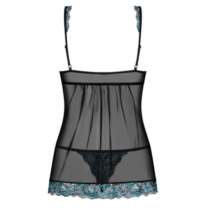 Black babydoll lingerie with turquoise lace trim