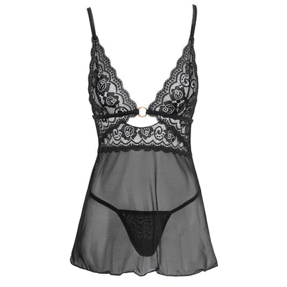 Black lace babydoll lingerie with matching thong