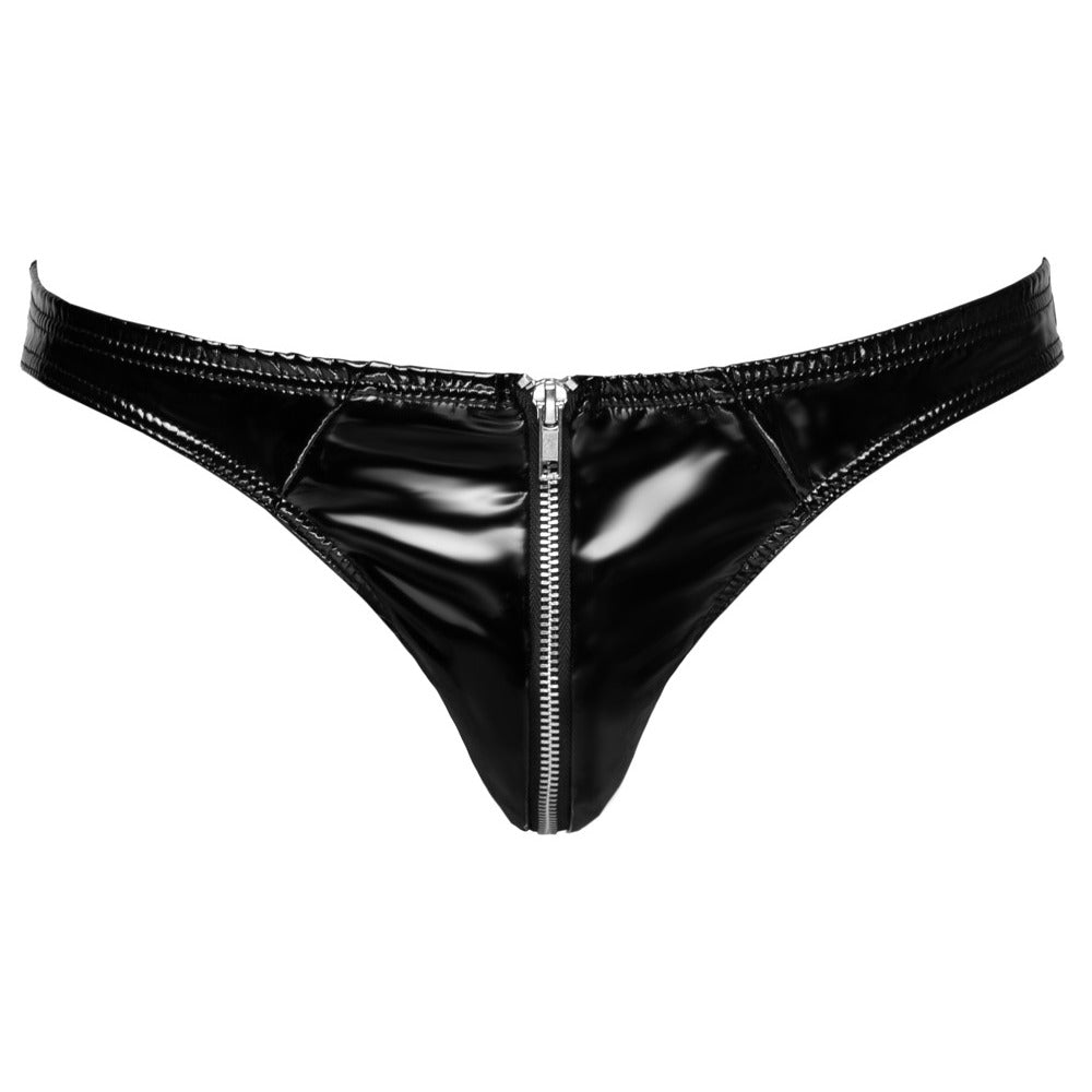 Dare to bare in Black Level's vinyl briefs. A daring zip adds a playful touch to these shiny, seductive underthings.