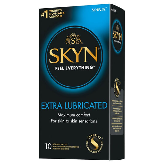SKYN extra lubricated latex-free condoms, ten pack. Feel everything, with maximum comfort.