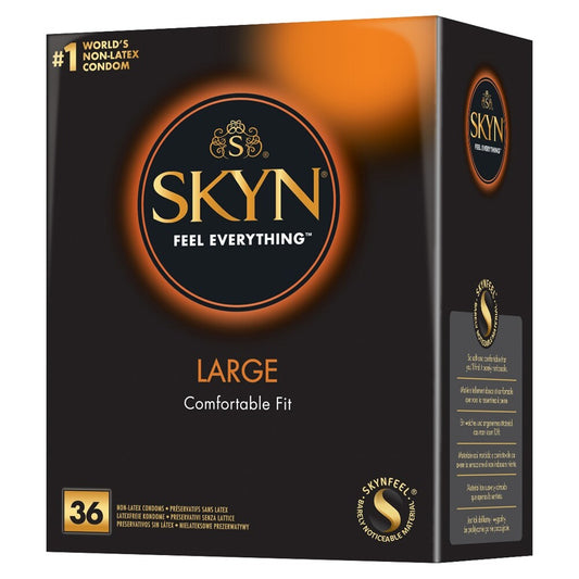 SKYN Large Latex-Free Condoms, a box of 36 for safe sex.