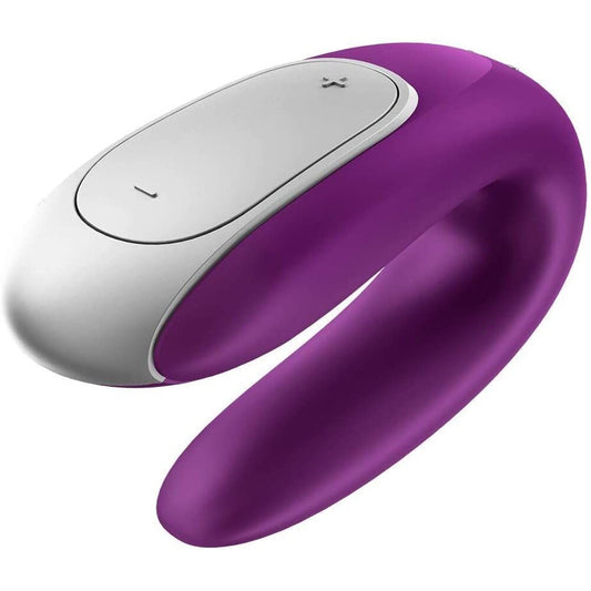 Purple Satisfyer Partner Double Fun app-enabled couples' vibrator.
