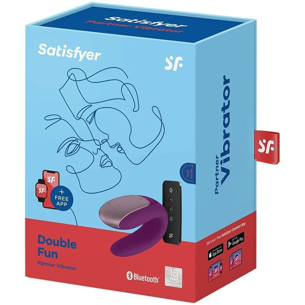Satisfyer Double Fun Partner Vibrator packaging; an app-enabled couple's pleasure toy.