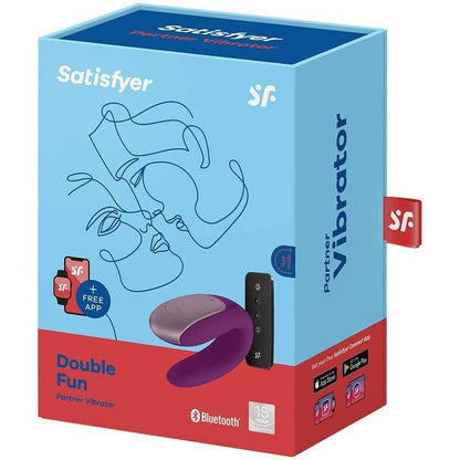 Satisfyer Double Fun Partner Vibrator packaging; an app-enabled couple's pleasure toy.