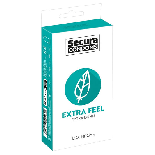 Secura Condoms Extra Feel 12 Pack for heightened sensation and protection.