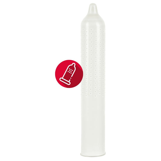 Extra Fun dotted condom with red icon.