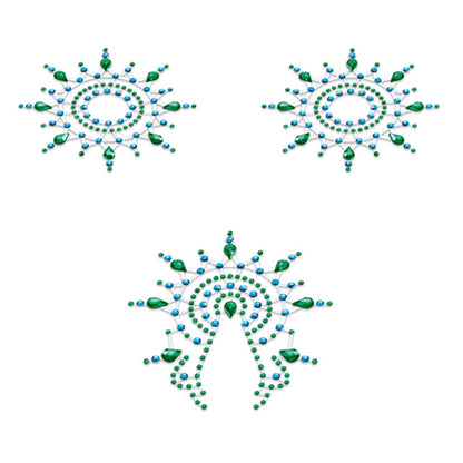 Gloria nipple & vagina pasties, green jewels.