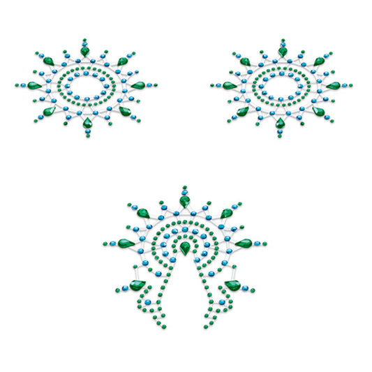 Gloria nipple & vagina pasties, green jewels.