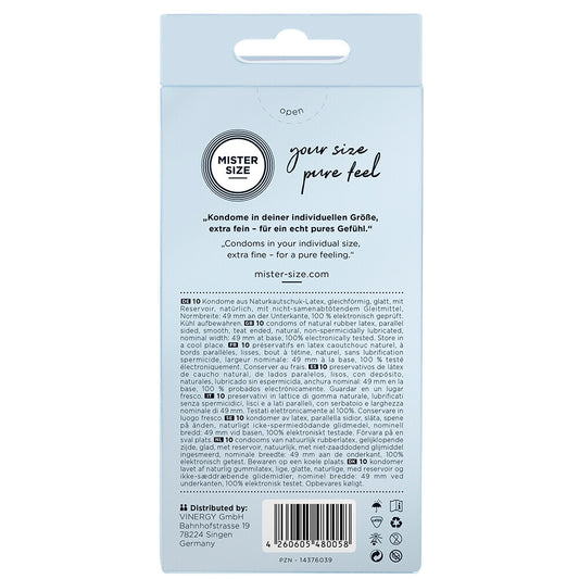Mister Size 49mm Pure Feel Condoms - Find your perfect fit for extra fine feel and confidence.