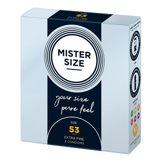Mister Size 53mm "Your Size Pure Feel" condoms: discover your perfect fit with this pack of 3 extra-fine condoms.