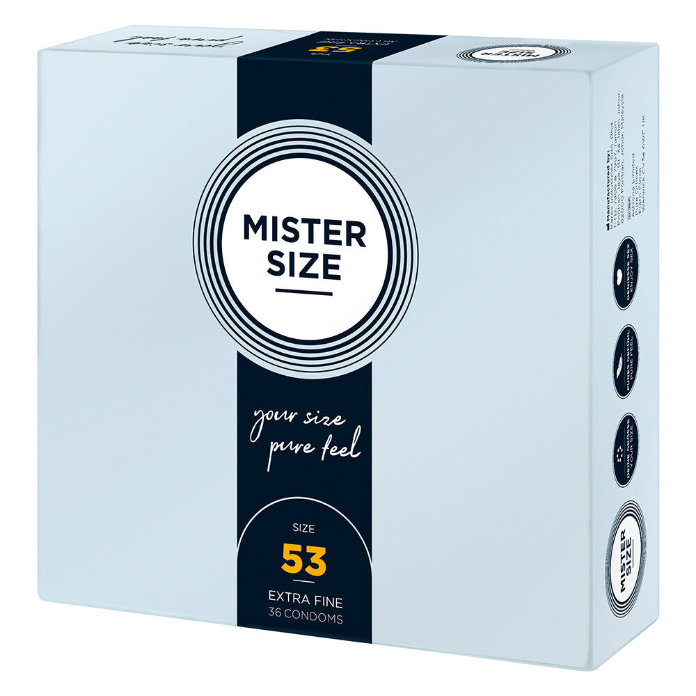 Mister Size 53mm "Pure Feel" Condoms: 36 extra fine condoms, for perfectly fitting protection. Confidence, sorted.