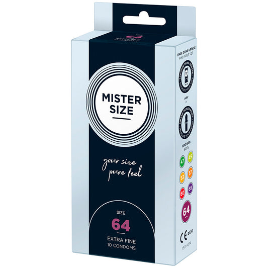 Mister Size 64mm Condoms: Extra fine condoms, perfectly fitted for a more sensual experience. Find your ideal size.