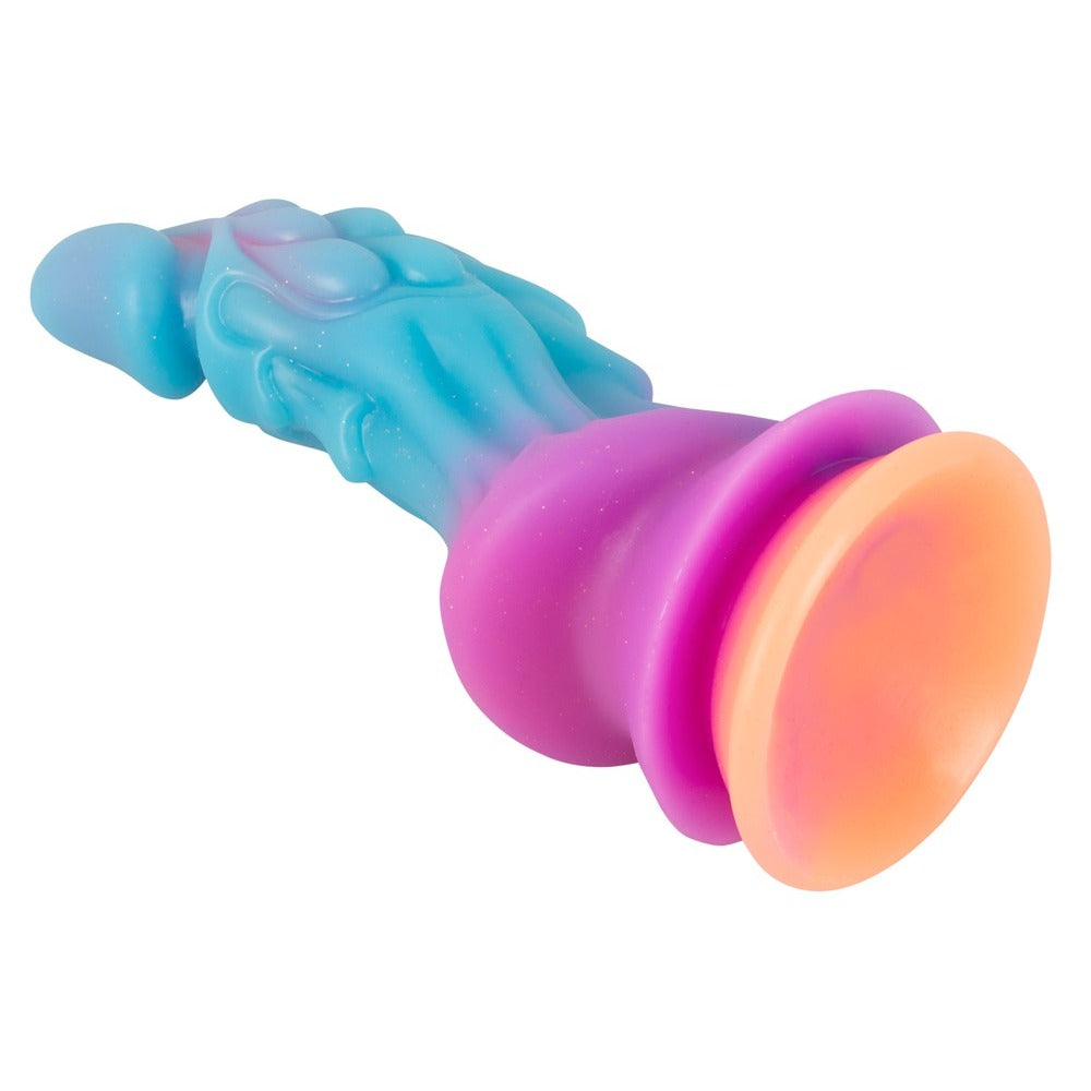Fun, colourful Beasty Cocks dildo from You2Toys with a vibrant blue, pink, and orange design for adventurous play.
