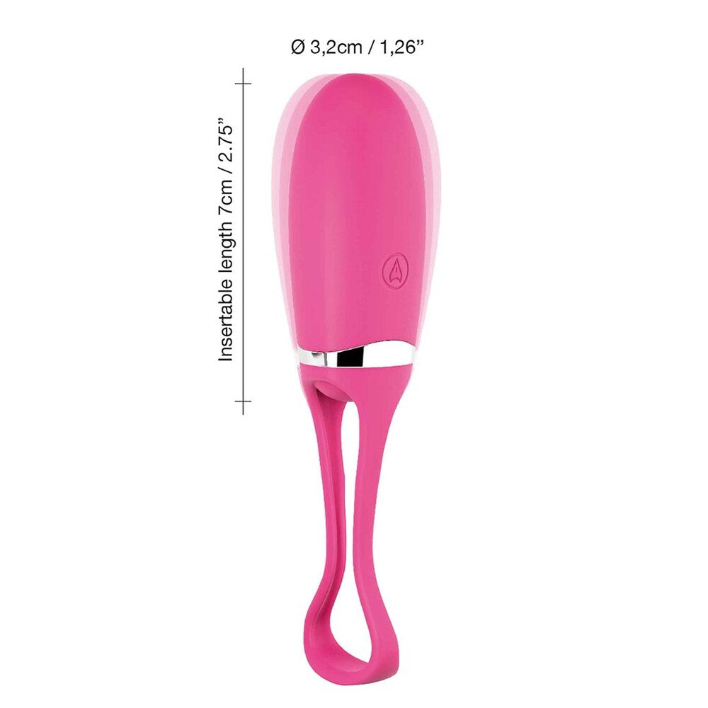 Pink Dorcel Secret Delight Vibrating Egg with loop and measurements.