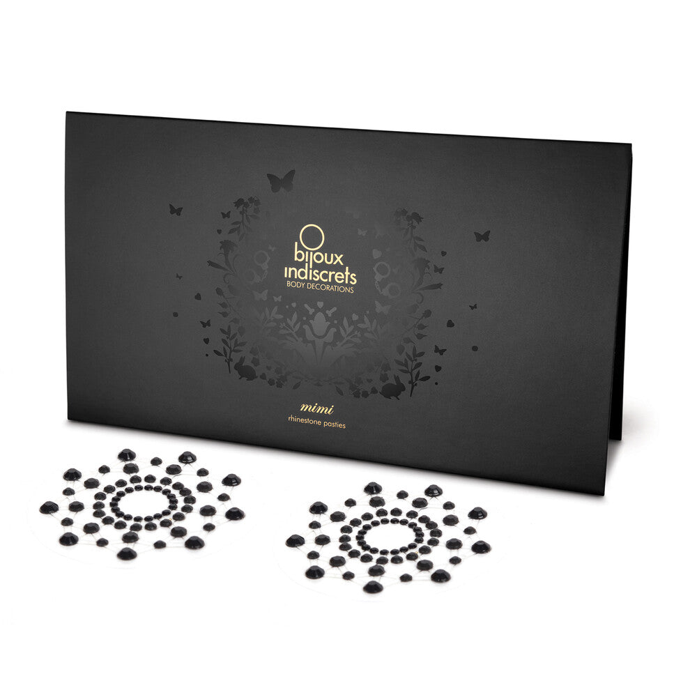 Dare to dazzle. Bijoux Indiscrets Mimi rhinestone pasties in black, for a touch of audacious glamour.
