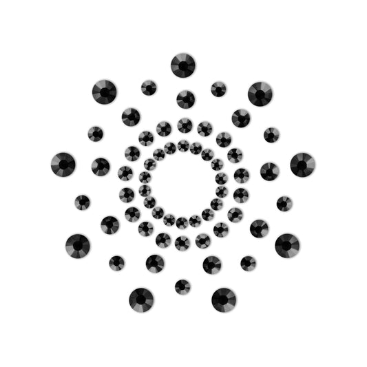 Dare to bare; shimmering black rhinestone pasties, a dazzlingly cheeky spiral.
