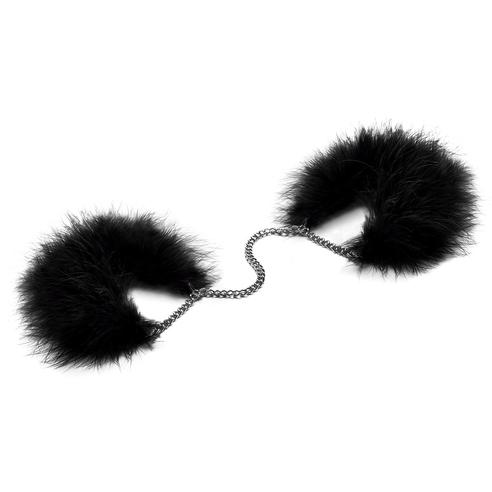 Black feather handcuffs.