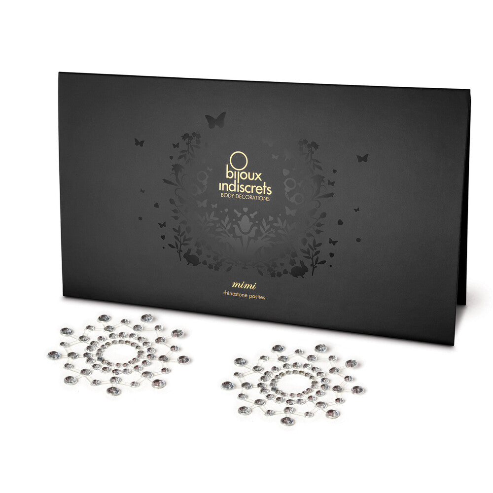 Silver rhinestone pasties: a hint of sparkle, a touch of mischief, and a dash of daring! Body decorations for your pleasure.
