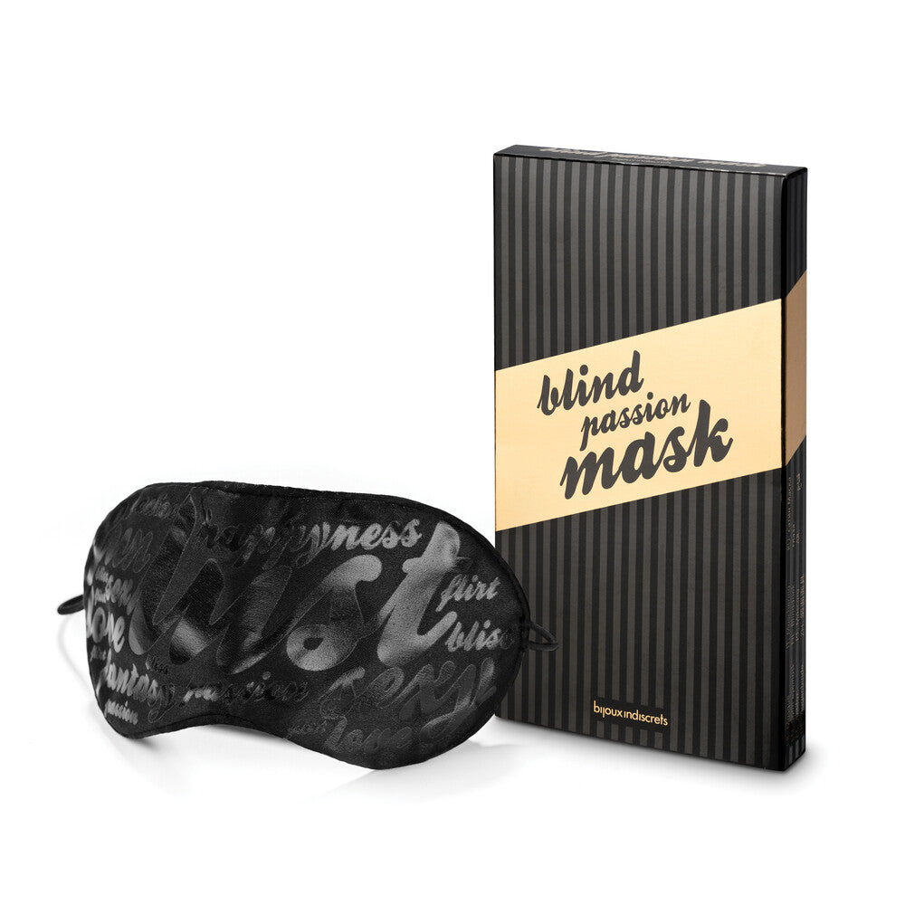 Sultry nights await with this "Blind Passion Mask" from Bijoux Indiscrets, a black whisper of promise with matching packaging.
