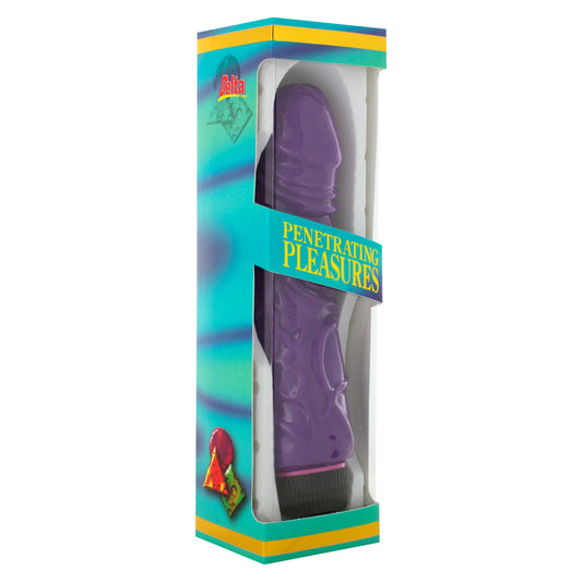 Purple Seven Creations vibrator in "Penetrating Pleasures" packaging.