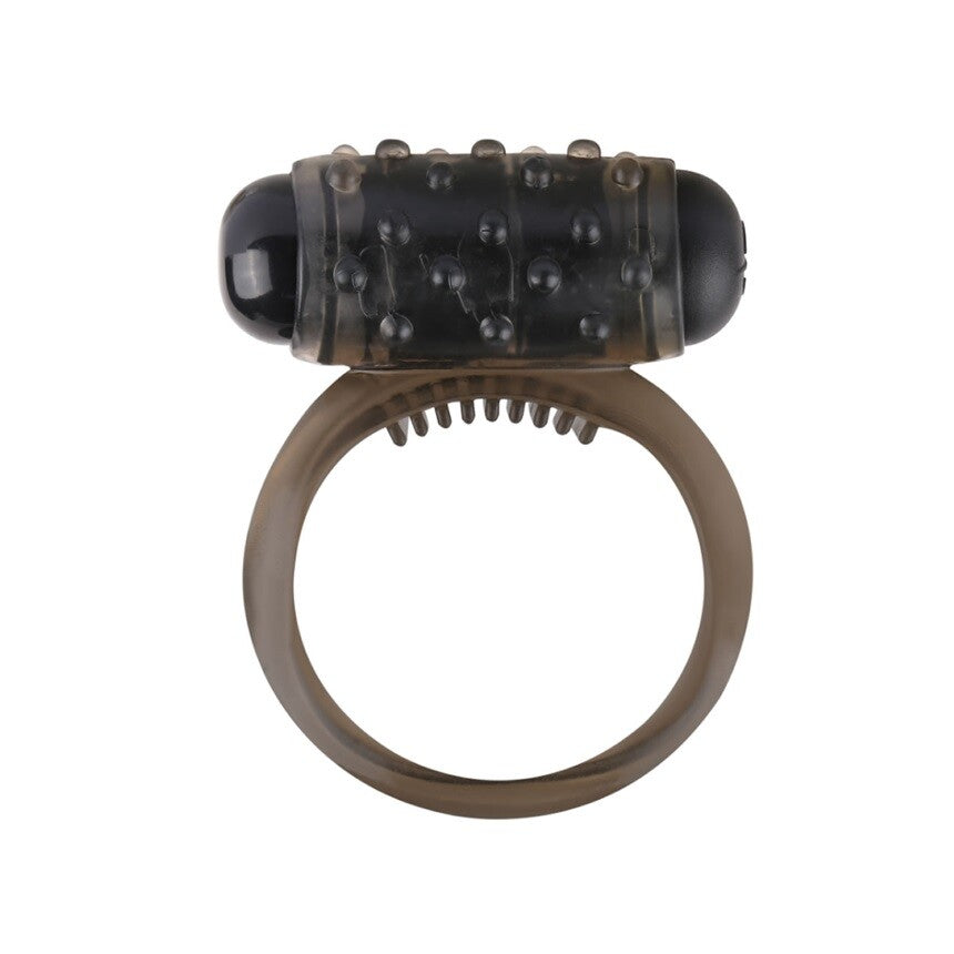 Smoke grey cock ring with stimulating texture for enhanced pleasure.