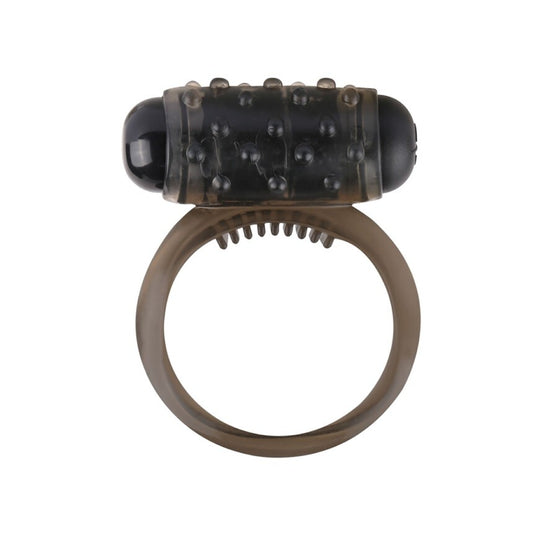Smoke grey cock ring with stimulating texture for enhanced pleasure.