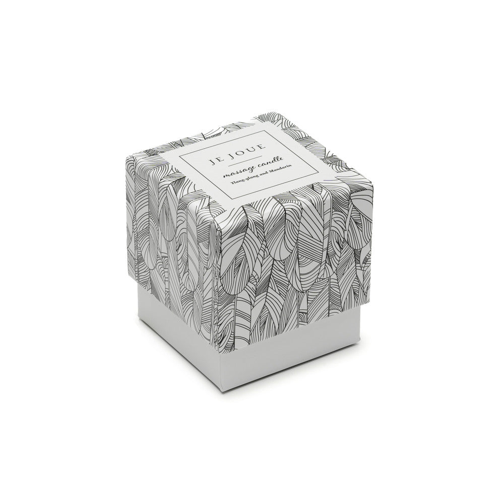 Je Joue Ylang Ylang and Mandarin massage candle, in its patterned box. Blissful pampering.
