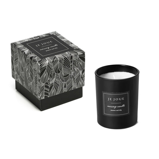 Je Joue Jasmine and Lily massage candle in box and container. Time to treat yourself!