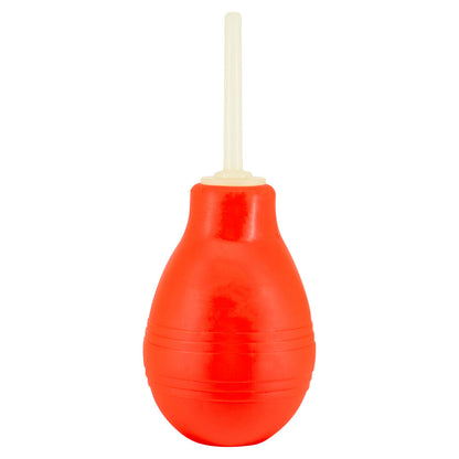 Enema bulb with a reassuring orange squeeze, and a glow-in-the-dark tip for midnight adventures.
