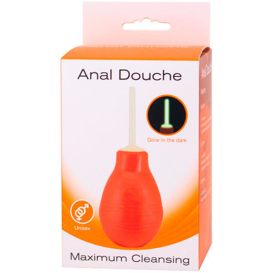 Unisex anal douche.
Boxed enema bulb with glow in the dark nozzle for maximum cleansing.