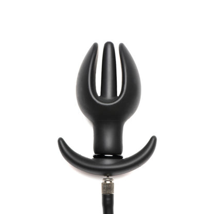 Black inflatable anal plug with anchor base.