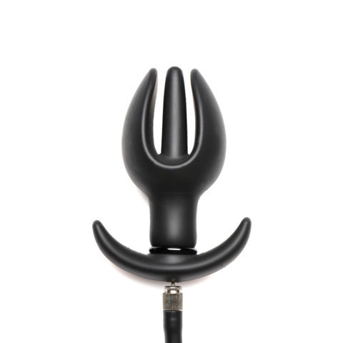 Black inflatable anal plug with anchor base.