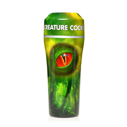 Creature Cocks Raptor masturbator cup by XR Brands with reptile eye design.