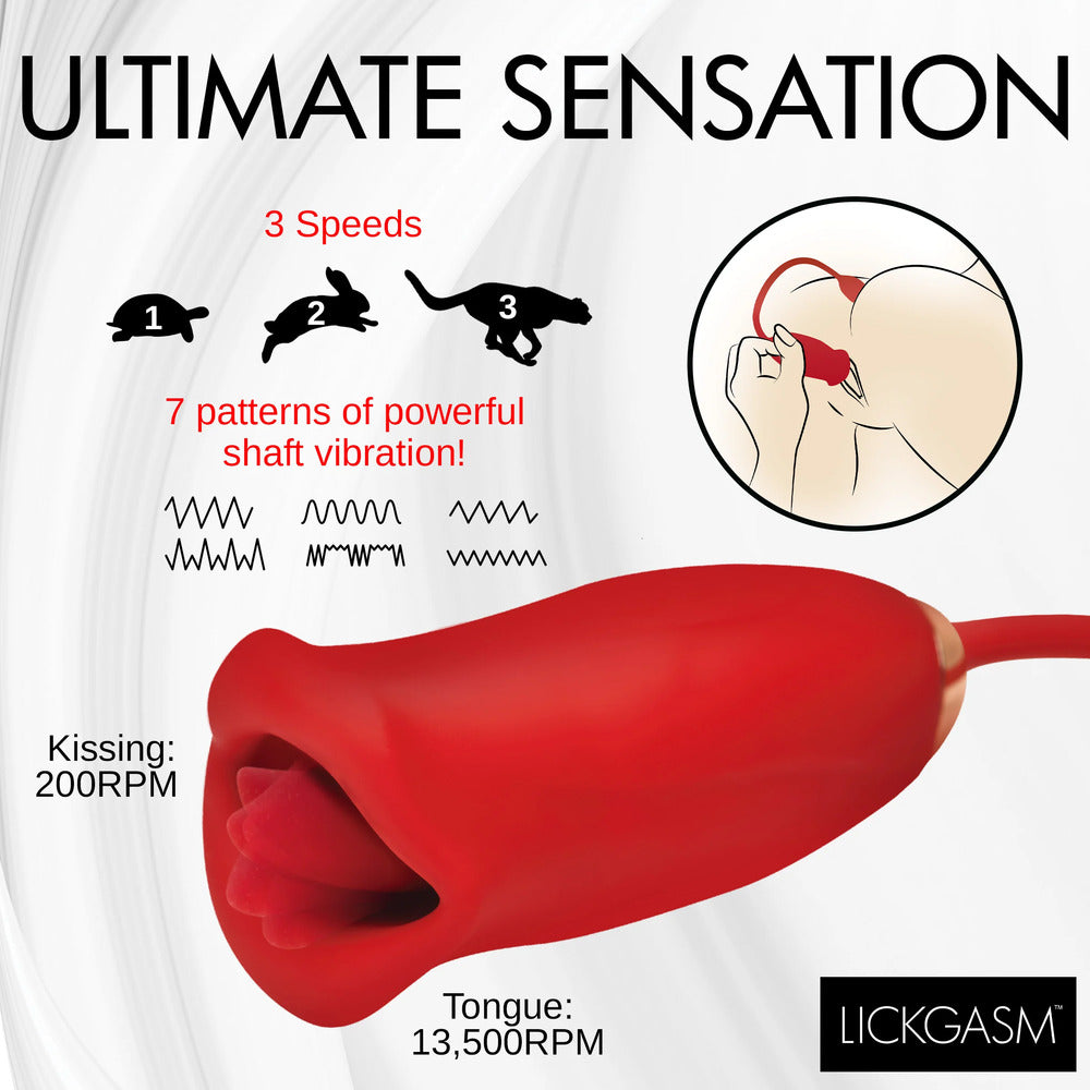 Red Lickgasm stimulator with tongue and kissing features.